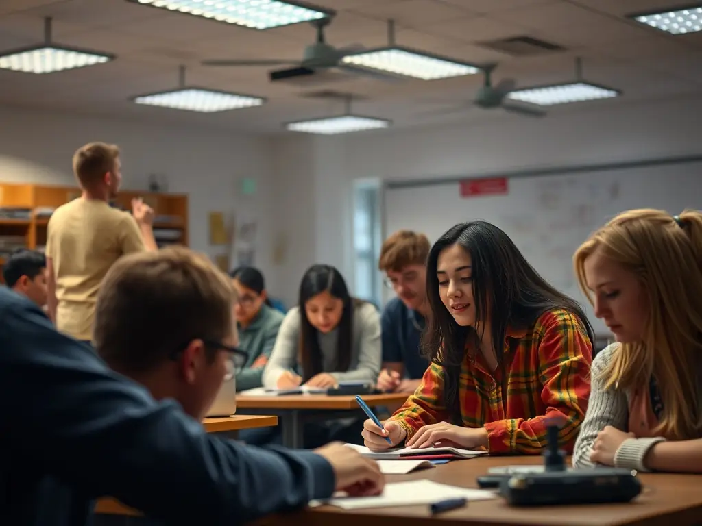 A vibrant image of students actively participating in a cooperative project, showcasing teamwork and engagement in a classroom setting, reflecting the core values of O.C.C.E. 41.