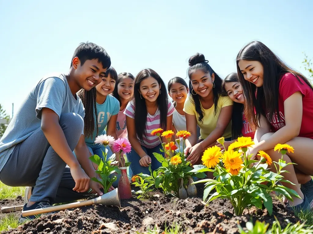 A dynamic image of students participating in a hands-on learning activity, such as a cooperative garden project, demonstrating O.C.C.E. 41's approach to practical education.